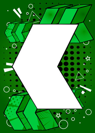 White, Blank Comic book arrow on green background poster. Comics abstract Symbol. Retro pop art Direction Sign.のイラスト素材