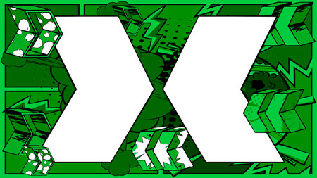 White, Blank Comic book arrow on green background poster. Comics abstract Symbol. Retro pop art Direction Sign.のイラスト素材