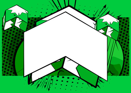 White, Blank Comic book arrow on green background poster. Comics abstract Symbol. Retro pop art Direction Sign.のイラスト素材