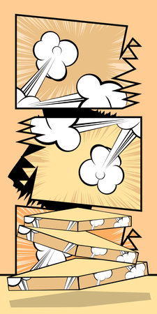 Cartoon light orange colored product podium stage. High comic book mockup presentation. Marketing, Sale banner template.のイラスト素材