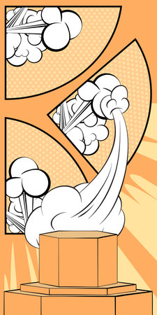 Cartoon light orange colored product podium stage. High comic book mockup presentation. Marketing, Sale banner template.のイラスト素材