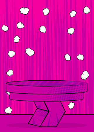 Comic Book Fuchsia Colored Product Podium Stage. Comics Showroom for Mockup Presentation. Pop Art Pedestal Advertising Background.のイラスト素材
