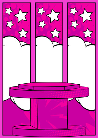 Comic Book Fuchsia Colored Product Podium Stage. Comics Showroom for Mockup Presentation. Pop Art Pedestal Advertising Background.のイラスト素材