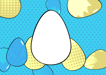 Comic Book White Easter on pastel green, yellow and blue background. Comics abstract holiday backdrop. Retro pop art style poster.のイラスト素材
