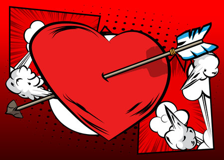 Comic book vector illustrated retro Arrow Heart, Valentine's Day Symbol, pop art vintage style.のイラスト素材