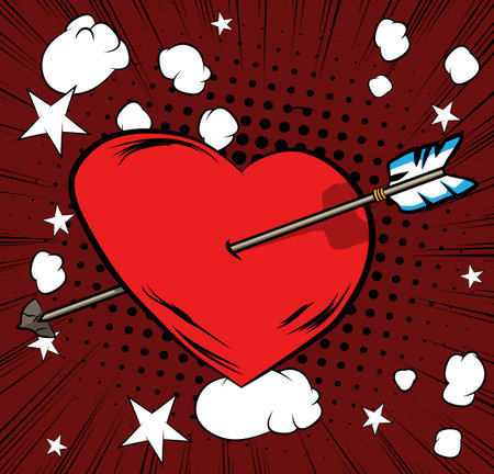 Comic book vector illustrated retro Arrow Heart, Valentine's Day Symbol, pop art vintage style.のイラスト素材