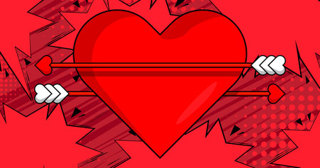 Cartoon Heart and Arrow explosion sign, comic book Valentine's Day background. Retro vector comics pop art design.のイラスト素材