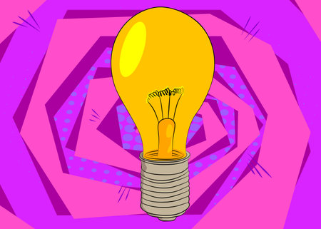 Cartoon Light Bulb, comic book Idea. Retro vector comics pop art design.のイラスト素材