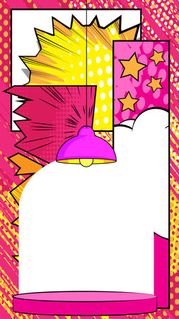 Comic Book Product podium stage for mockup presentation with pendant lamp. Retro comics background.のイラスト素材