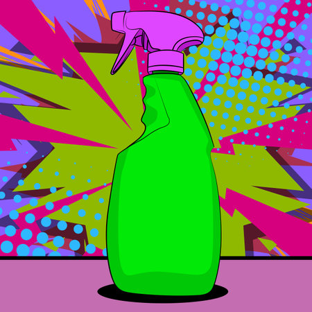 Cartoon Cleaning Product, comic book Spray Bottle. Retro vector comics pop art design.のイラスト素材
