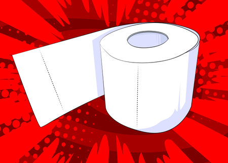 Cartoon Toilet Paper, comic book Rolled Up Bathroom Accessory. Retro vector comics pop art design.のイラスト素材
