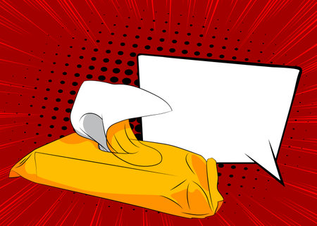 Cartoon Baby Wipe with blank speech bubble, comic book Wet Wipe background. Retro vector comics pop art design.のイラスト素材
