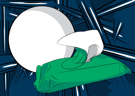 Cartoon Baby Wipe with blank speech bubble, comic book Wet Wipe background. Retro vector comics pop art design.のイラスト素材