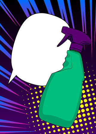 Cartoon Cleaning Product with blank speech bubble, comic book Window Washer Spray Bottle background. Retro vector comics pop art design.のイラスト素材