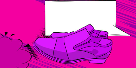 Cartoon Elegant Shoes with blank speech bubble, comic book Leather Footwear background. Retro vector comics pop art design.のイラスト素材