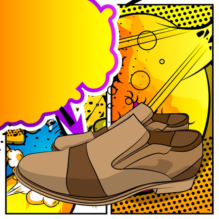 Cartoon Elegant Shoes, comic book Formalwear. Retro vector comics pop art design.のイラスト素材