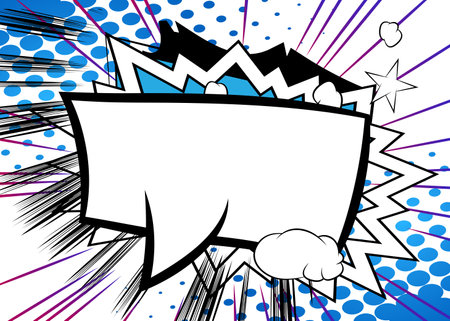 Cartoon speech bubble with blank speech bubble, comic book background. Retro vector comics pop art design.のイラスト素材