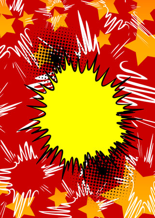 Mostly red cartoon backdrop, comic book background. Retro vector comics pop art design.のイラスト素材