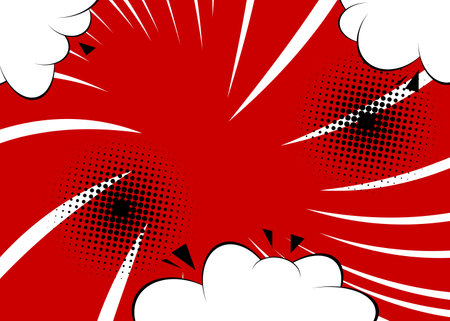 Mostly red cartoon backdrop, comic book background. Retro vector comics pop art design.のイラスト素材