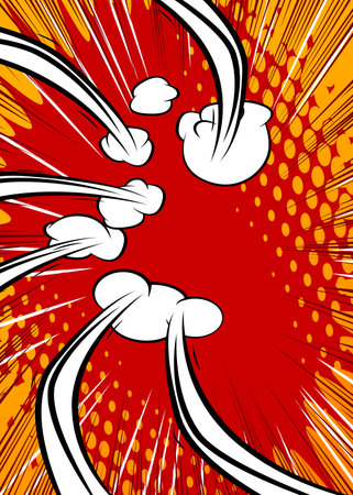 Mostly red cartoon backdrop, comic book background. Retro vector comics pop art design.のイラスト素材