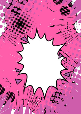 Purple Cartoon Abstract Background, comic book speech bubble backdrop. Retro vector comics pop art design illustration.のイラスト素材