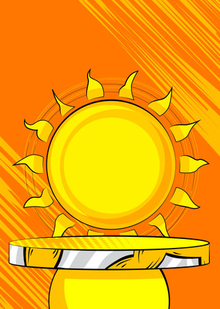 Comic Book Product podium stage for mockup presentation with Summer Sun. Retro Sunny comics background.のイラスト素材