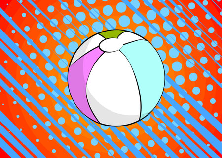 Cartoon Beach Ball, comic book Summer Toy. Retro vector comics pop art design.のイラスト素材