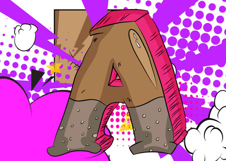 Cartoon Letter A, comic book Alphabet. Retro vector comics pop art design.のイラスト素材