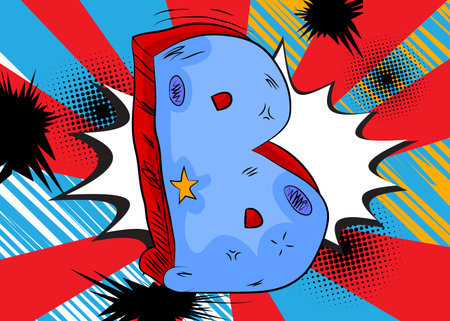 Cartoon Letter B, comic book Alphabet. Retro vector comics pop art design.のイラスト素材