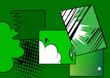 Green cartoon background, comic book abstract backdrop. Retro vector comics pop art illustration design.のイラスト素材
