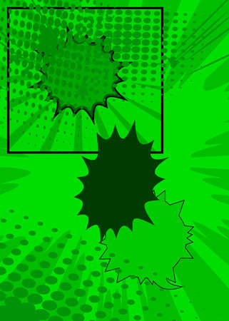 Green cartoon background, comic book abstract backdrop. Retro vector comics pop art illustration design.のイラスト素材