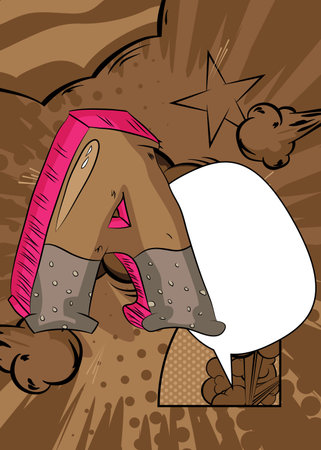 Cartoon Letter A with blank speech bubble, comic book Alphabet background. Retro vector comics pop art design.のイラスト素材