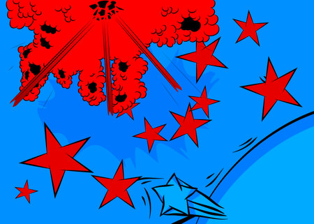 Cartoon blue and red background, comic book backdrop. Retro vector comics pop art design.のイラスト素材