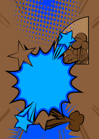 Cartoon blue and brown background, comic book backdrop. Retro vector comics pop art design.のイラスト素材