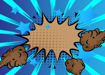 Cartoon blue and brown background, comic book backdrop. Retro vector comics pop art design.のイラスト素材