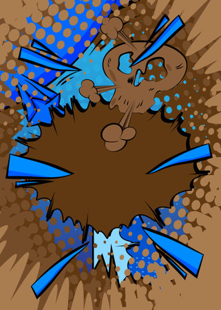 Cartoon blue and brown background, comic book backdrop. Retro vector comics pop art design.のイラスト素材