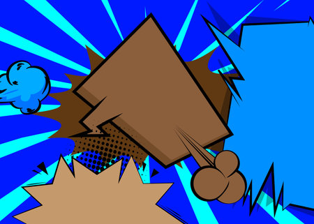 Cartoon brown and blue background, comic book backdrop. Retro vector comics pop art design.のイラスト素材