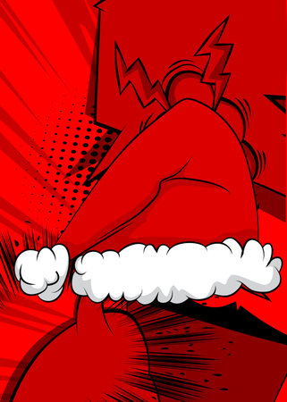 Cartoon Santa Hat, comic book Christmas, Holiday. Retro vector comics pop art design.のイラスト素材