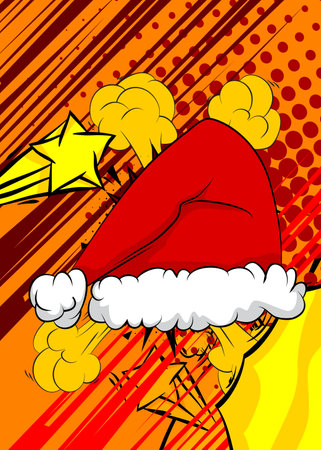 Cartoon Santa Hat, comic book Christmas, Holiday. Retro vector comics pop art design.のイラスト素材