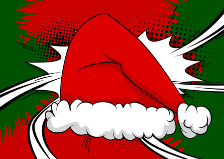 Cartoon Santa Hat, comic book Christmas, Holiday. Retro vector comics pop art design.のイラスト素材