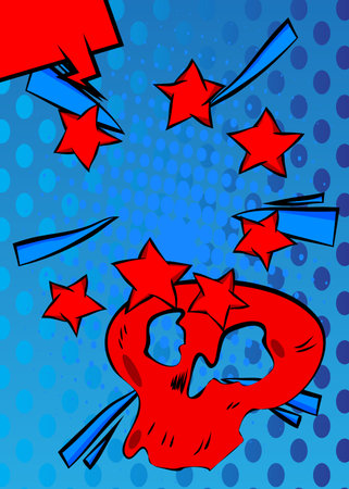 Cartoon blue and red background, comic book backdrop. Retro vector comics pop art design.のイラスト素材