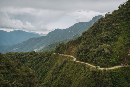 The North Yungas Road in Bolivia, also known as The Death Road, most dangerous road in the worldの写真素材
