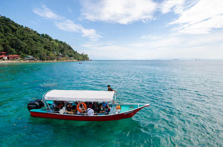 KUALA BESUT, MALAYSIA - APRIL 10: Boat is the main transportation around Pulau Perhentian. Pulau Perhentian is ranked amongst the top 10 most beautiful islands of the world.のeditorial素材