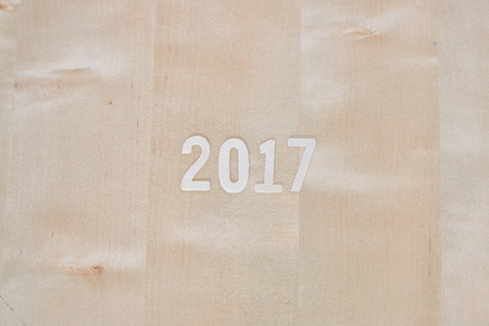 Alphabet 2017 arranged horizontally on a soft brown wood background.