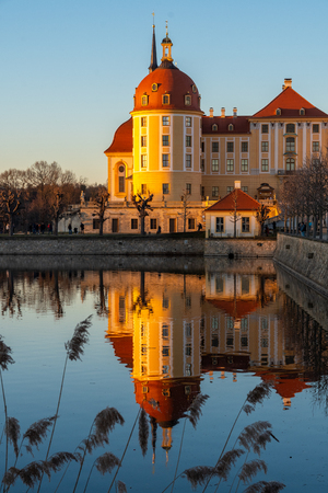 Sunset at Castle Moritzburg and Castle pondのeditorial素材