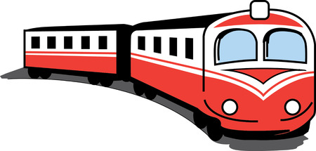 Small red train pounding in the countryside.のイラスト素材