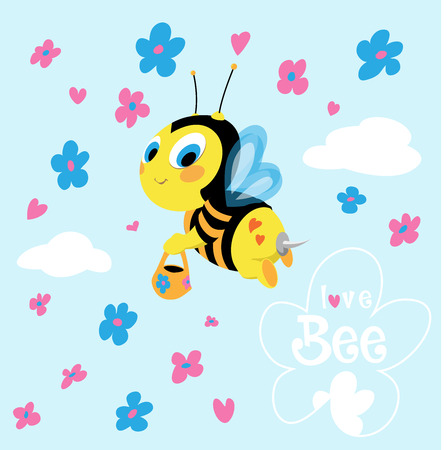 Cute flying bee collects honey.のイラスト素材