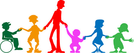 No details colorful image of a multi-generational family.のイラスト素材
