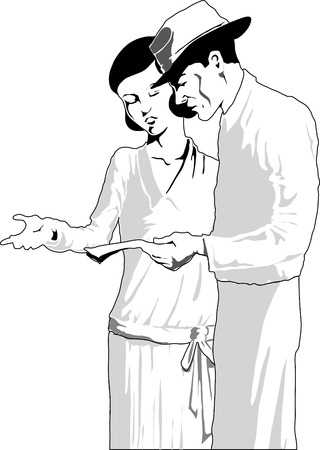 Retro style couple.のイラスト素材
