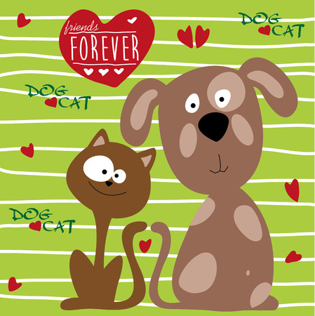 Cat and dog friendship illustration.のイラスト素材
